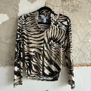 Zebra Print Top Draped V-Neck Joseph Ribkoff Stretch Jersey Ruched Workwear 8